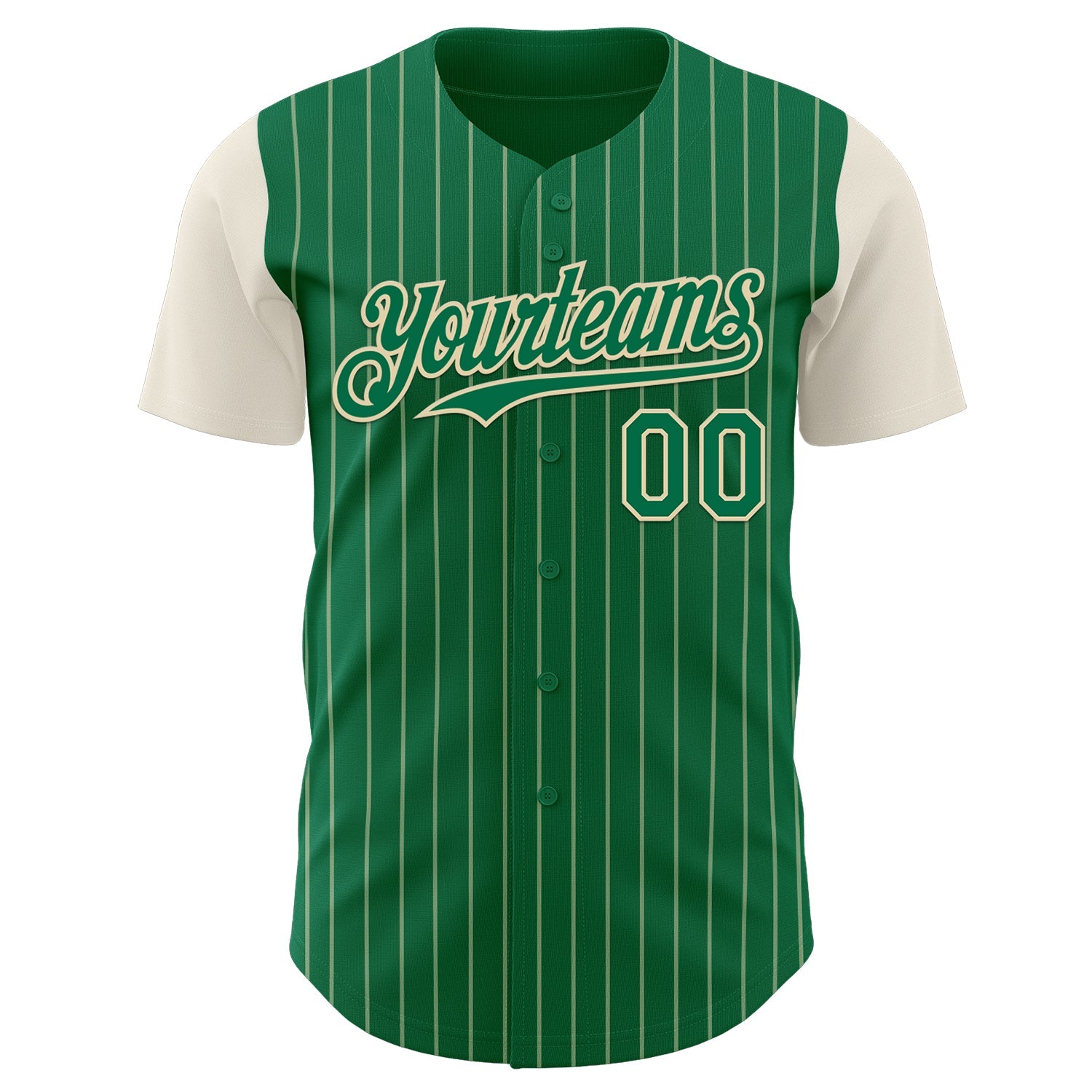 Custom Kelly Green Cream Pinstripe Cream Authentic Two Tone Baseball Jersey view 2