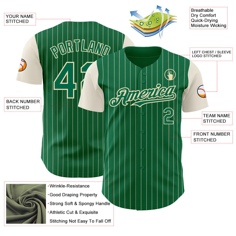 Custom Kelly Green Cream Pinstripe Cream Authentic Two Tone Baseball Jersey view 3