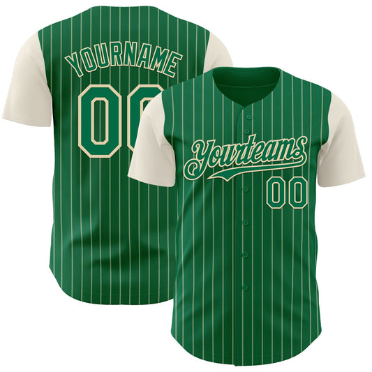 Custom Kelly Green Cream Pinstripe Cream Authentic Two Tone Baseball Jersey - Main View
