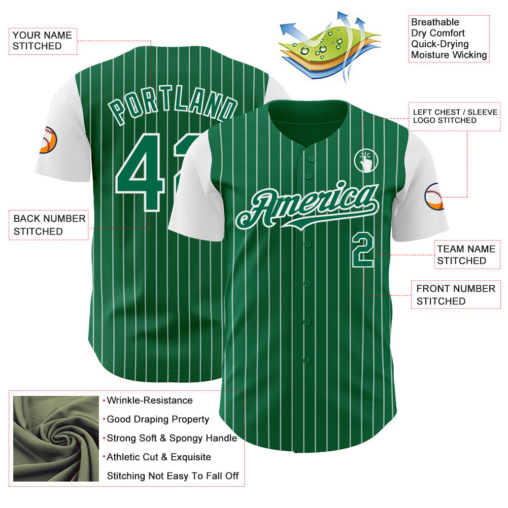 Custom Kelly Green White Pinstripe White Authentic Two Tone Baseball Jersey view 3