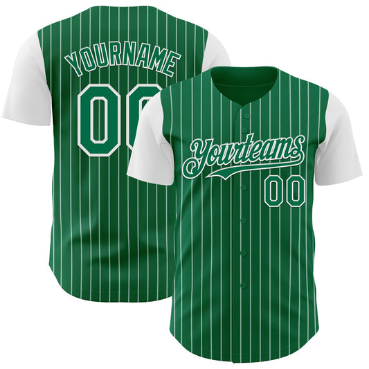 Custom Kelly Green White Pinstripe White Authentic Two Tone Baseball Jersey - Main View