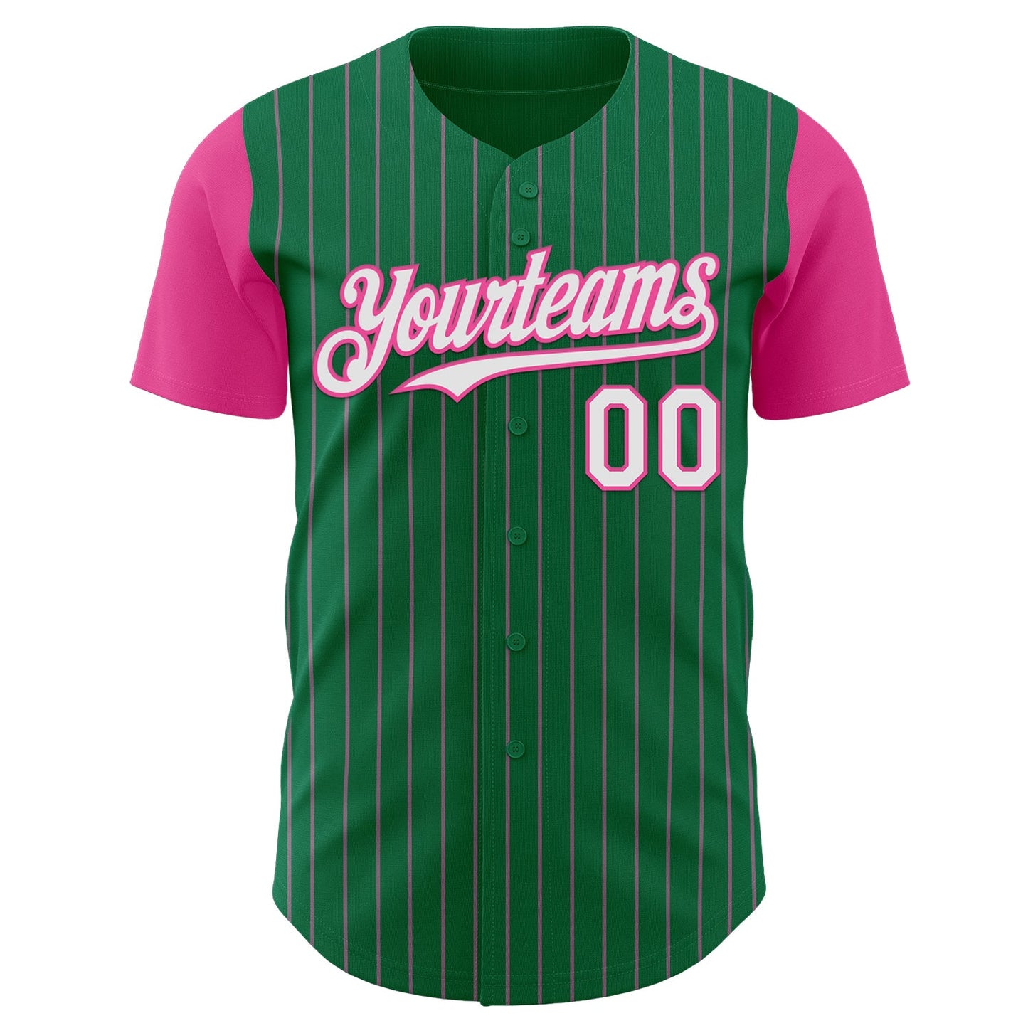 Custom Kelly Green Pink Pinstripe White Authentic Two Tone Baseball Jersey view 2