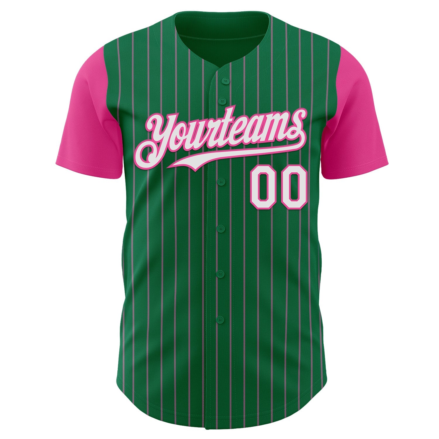 Custom Kelly Green Pink Pinstripe White Authentic Two Tone Baseball Jersey view 2