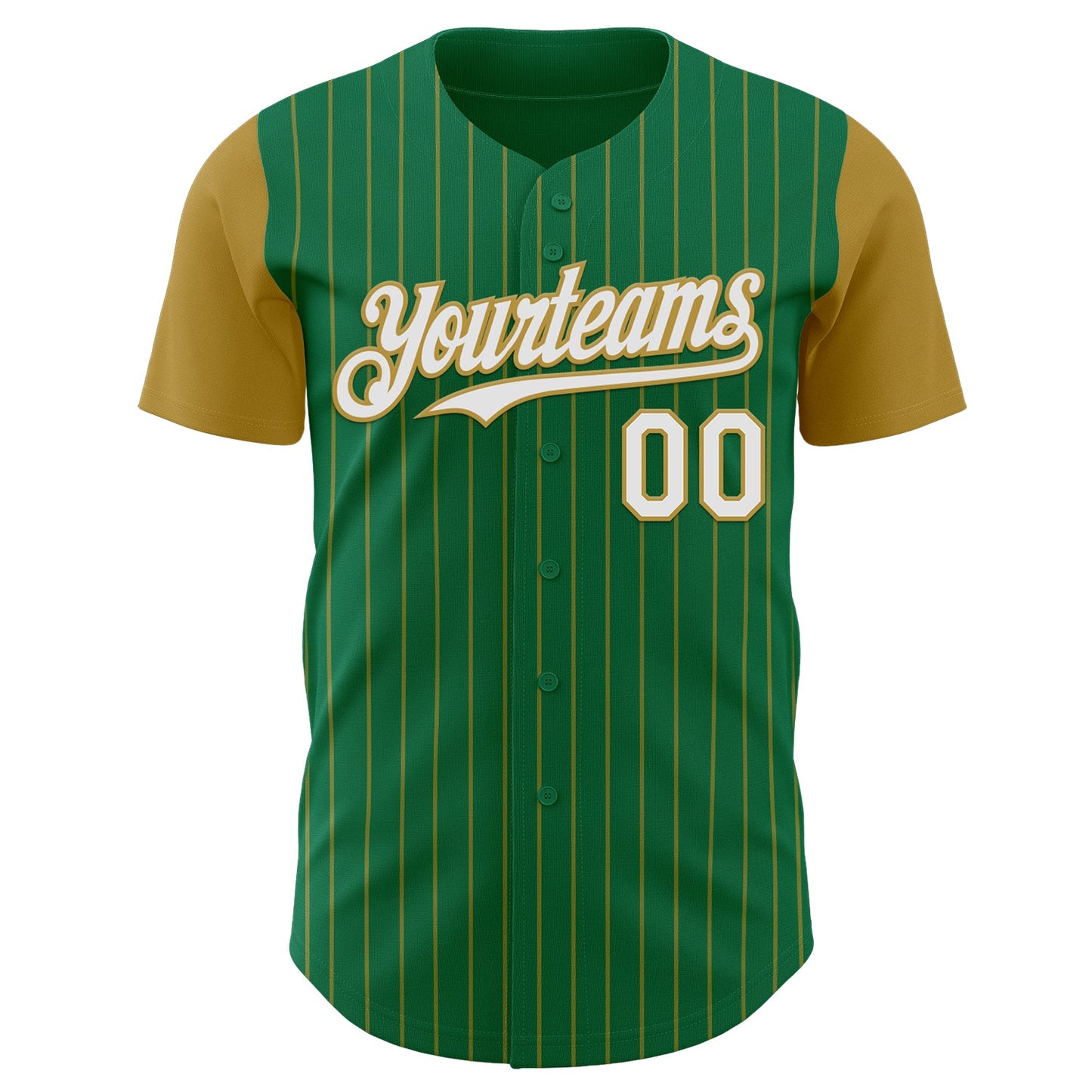 Custom Kelly Green Old Gold Pinstripe White Authentic Two Tone Baseball Jersey view 2