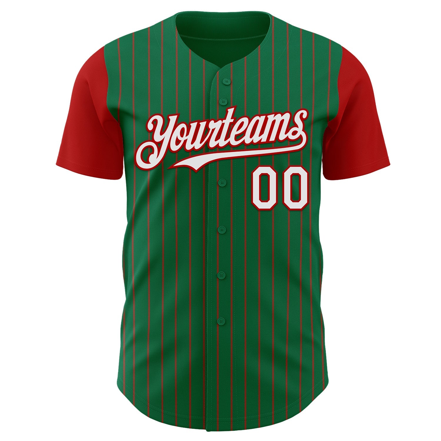 Custom Kelly Green Red Pinstripe White Authentic Two Tone Baseball Jersey view 2