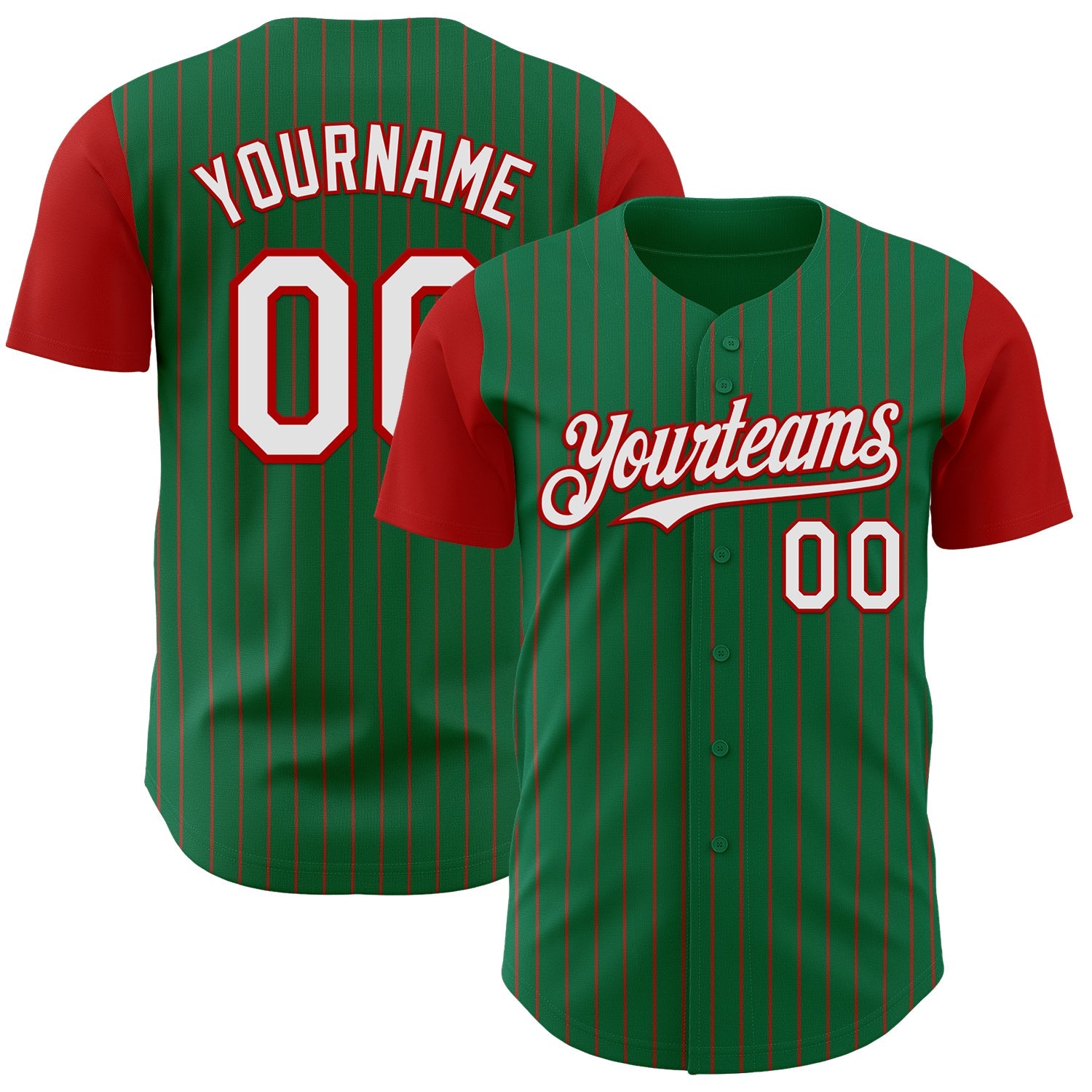 Custom Kelly Green Red Pinstripe White Authentic Two Tone Baseball Jersey - Main View
