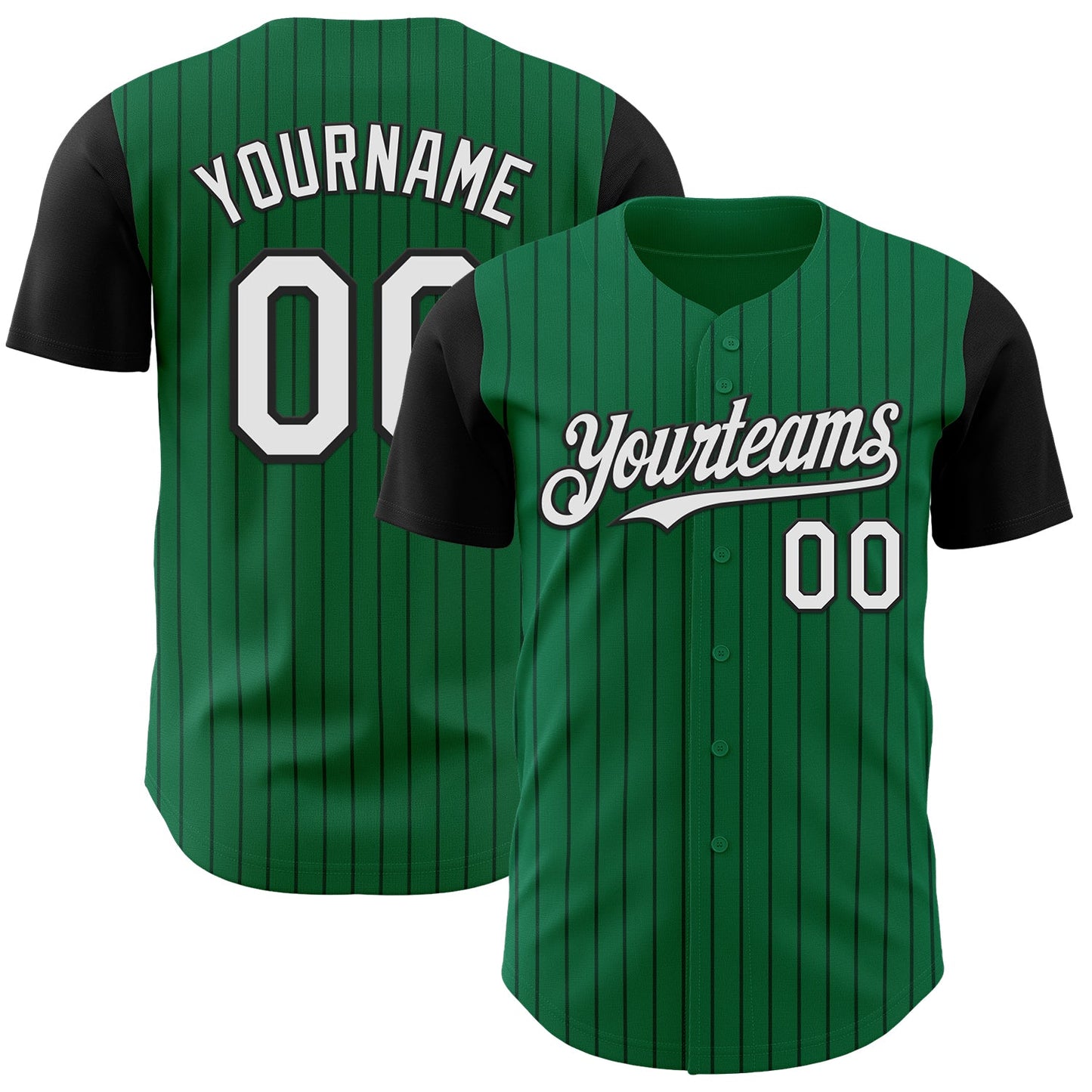 Custom Kelly Green Black Pinstripe White Authentic Two Tone Baseball Jersey - Main View