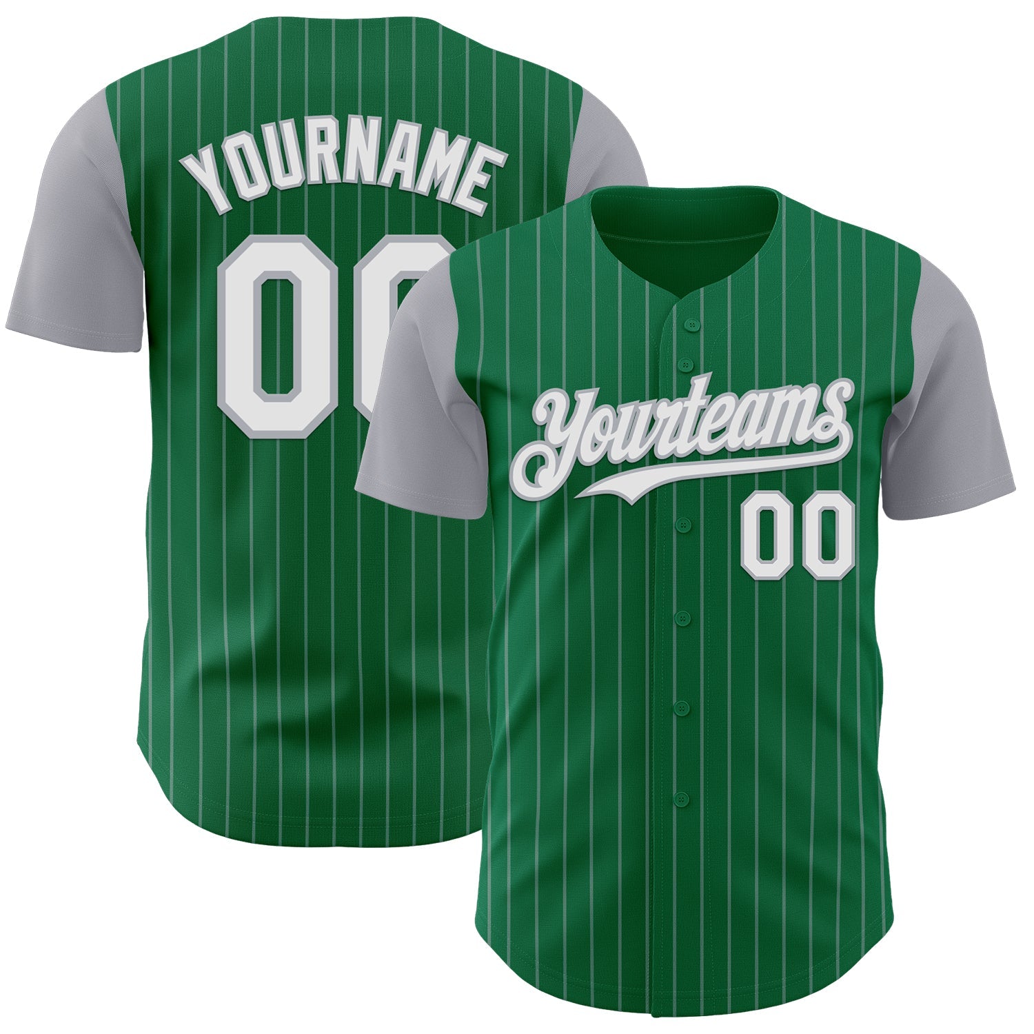 Custom Kelly Green Gray Pinstripe White Authentic Two Tone Baseball Jersey - Main View