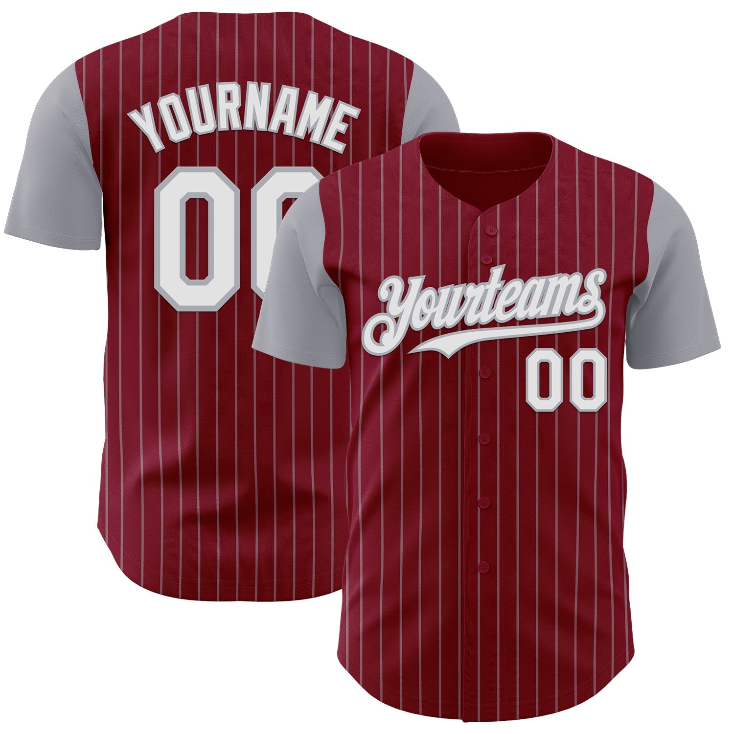 Custom Crimson Gray Pinstripe White Authentic Two Tone Baseball Jersey - Main View