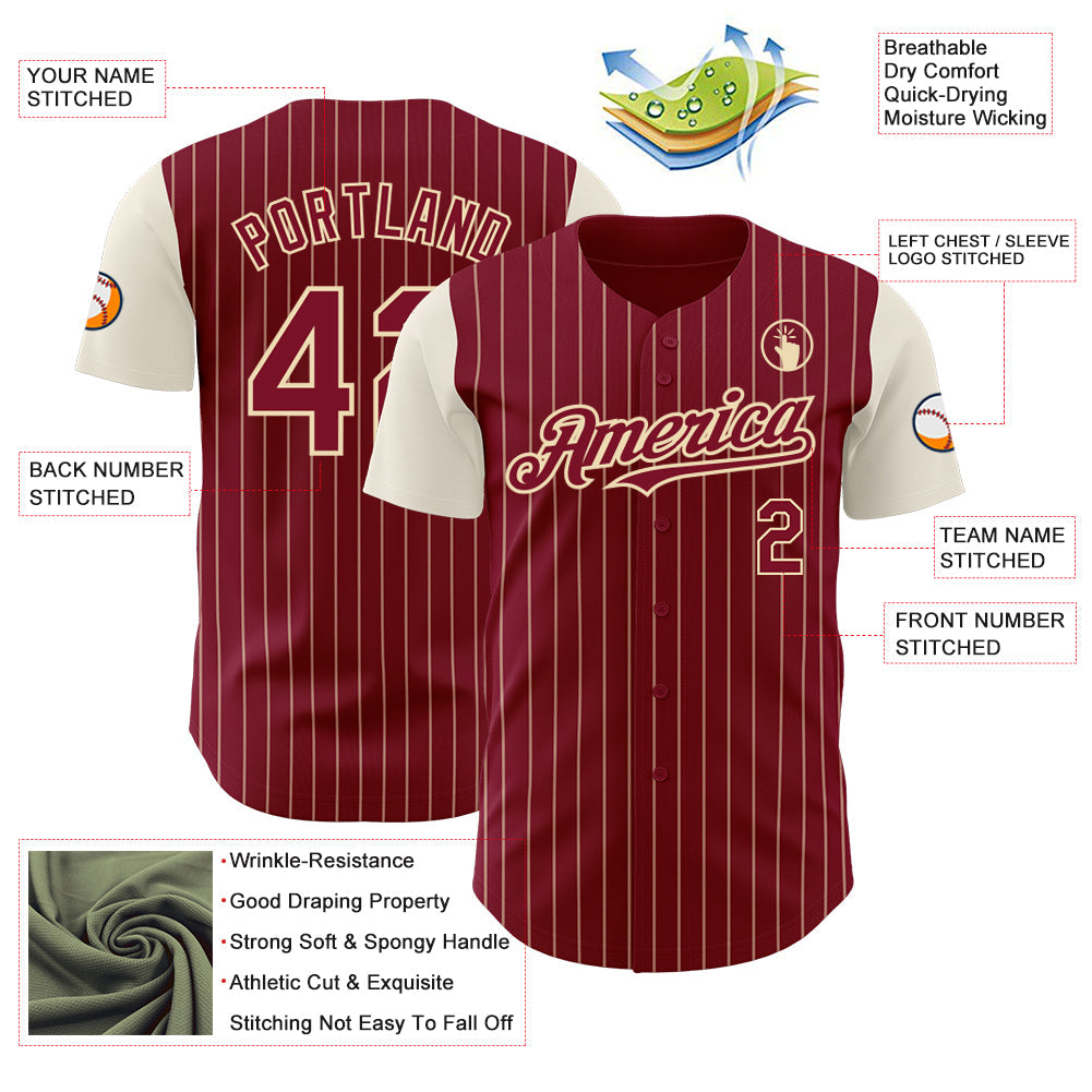 Custom Crimson Cream Pinstripe Cream Authentic Two Tone Baseball Jersey view 3