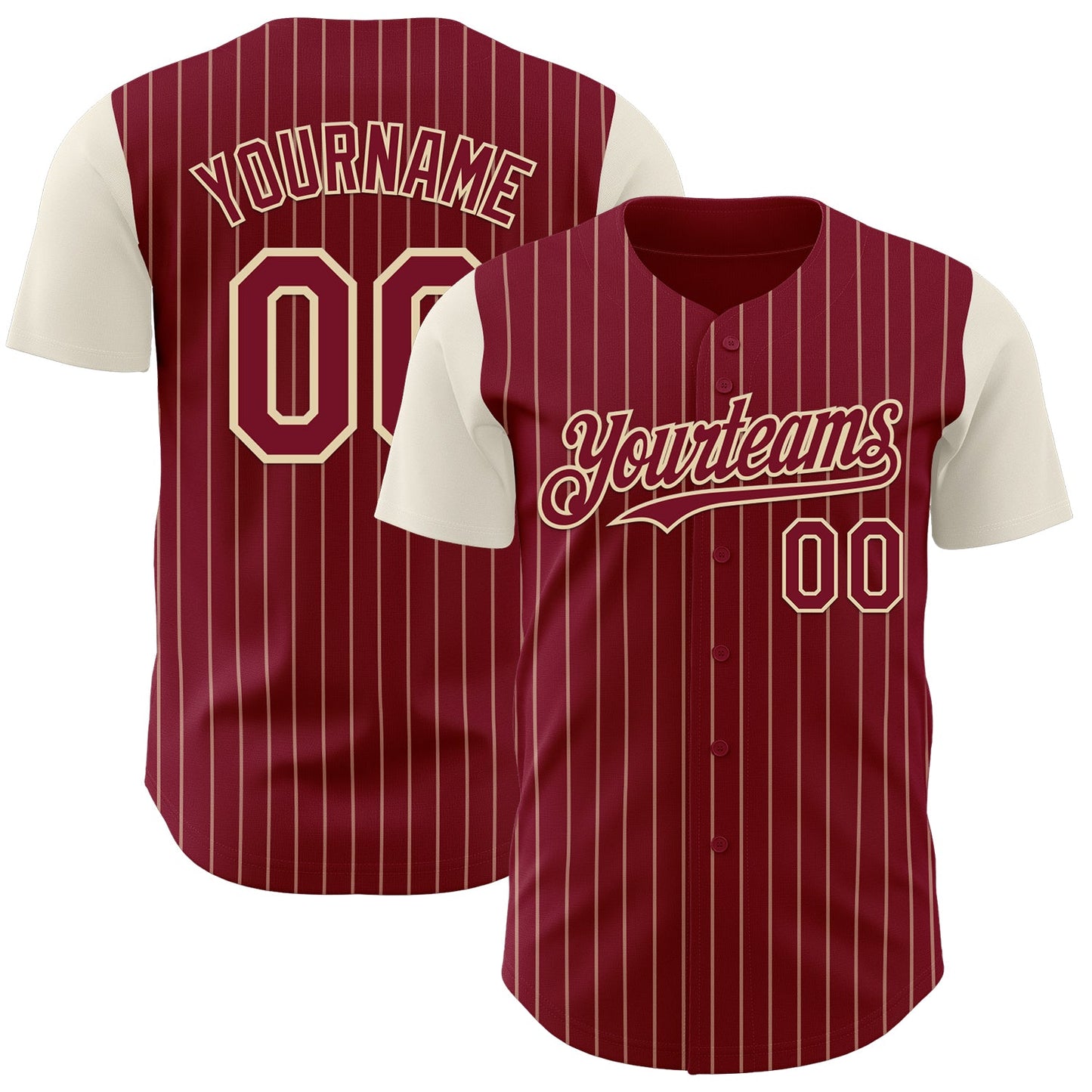 Custom Crimson Cream Pinstripe Cream Authentic Two Tone Baseball Jersey - Main View
