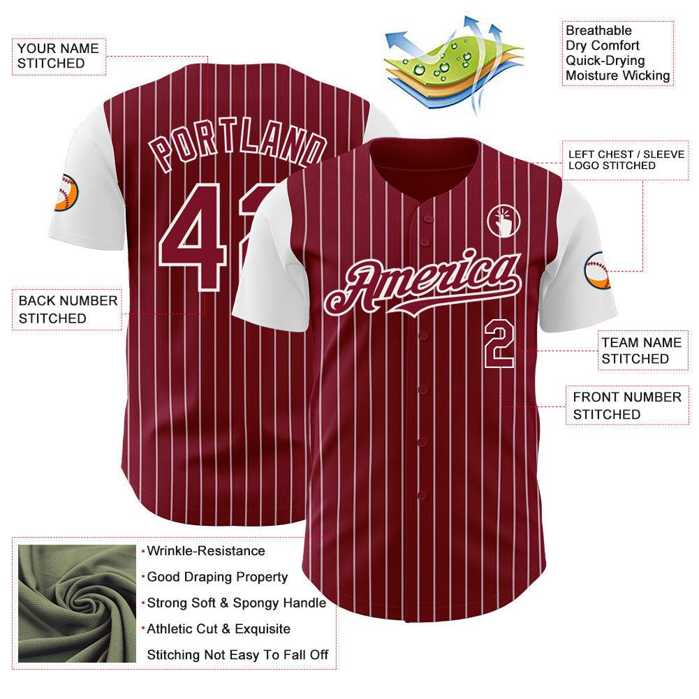 Custom Crimson White Pinstripe White Authentic Two Tone Baseball Jersey view 3