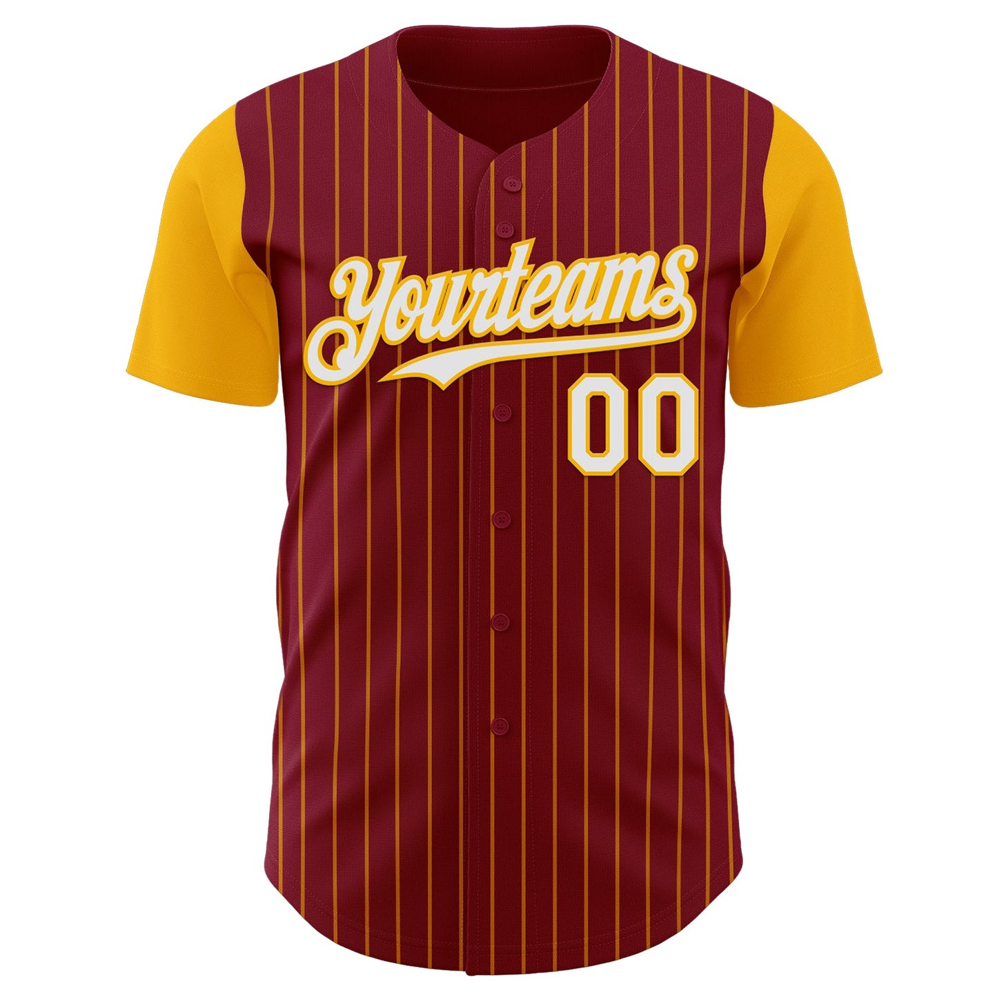 Custom Crimson Gold Pinstripe White Authentic Two Tone Baseball Jersey view 2