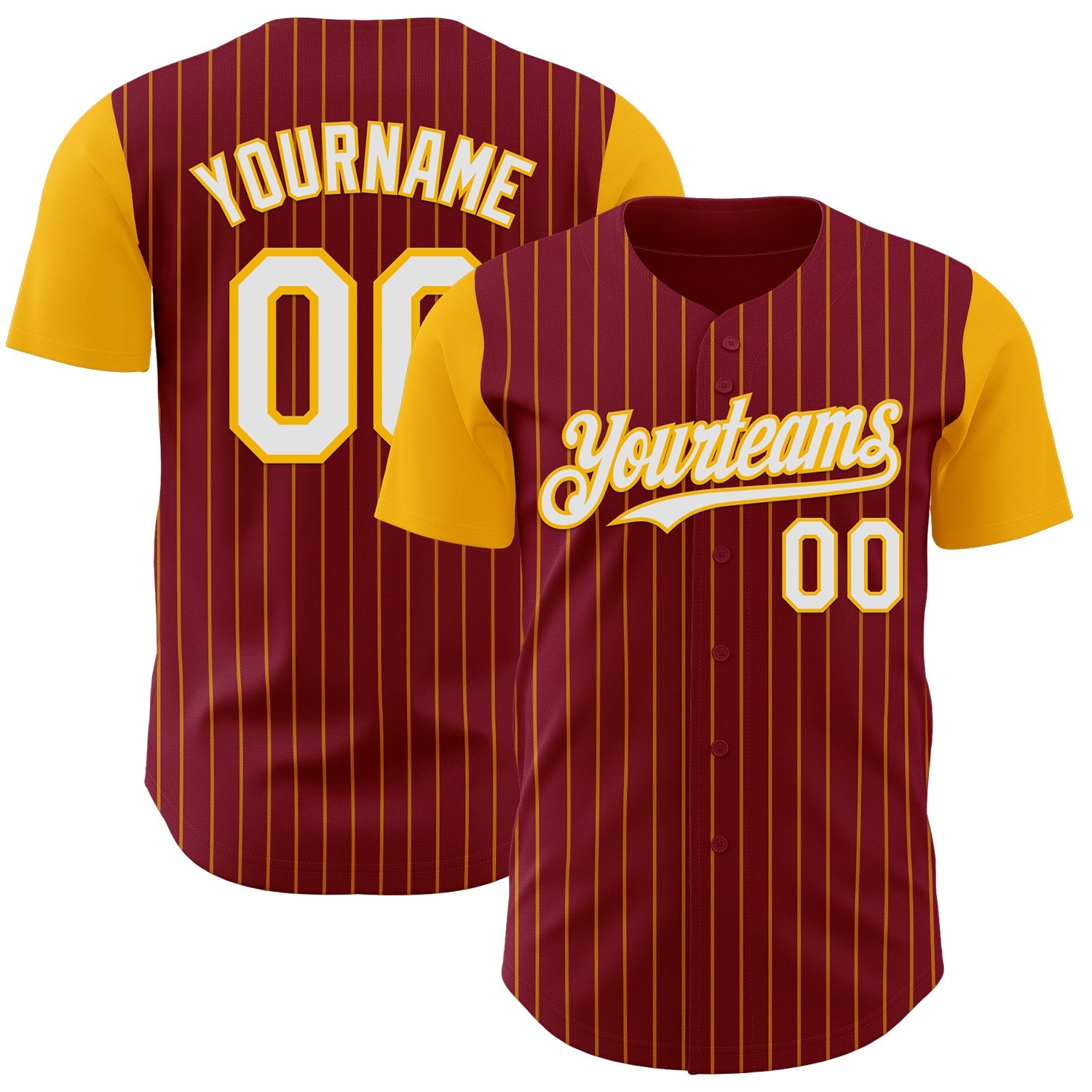 Custom Crimson Gold Pinstripe White Authentic Two Tone Baseball Jersey - Main View