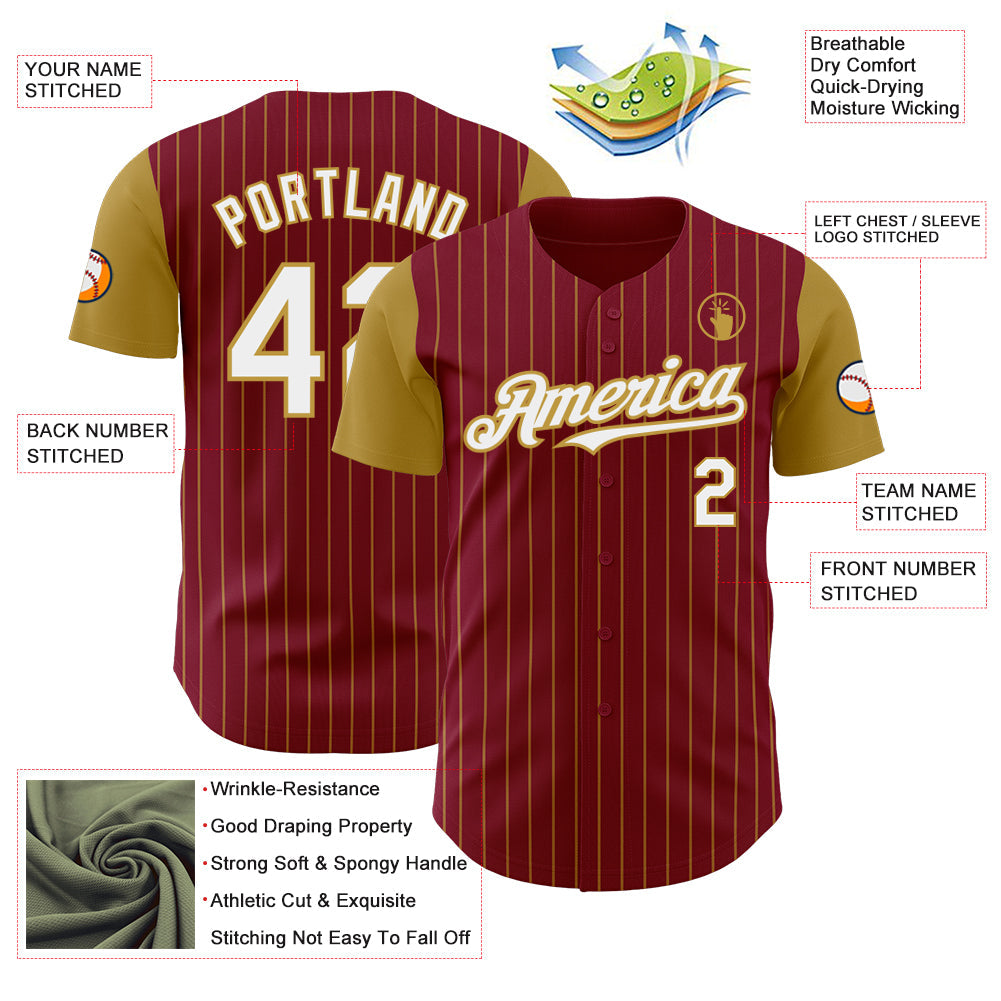 Custom Crimson Old Gold Pinstripe White Authentic Two Tone Baseball Jersey view 3