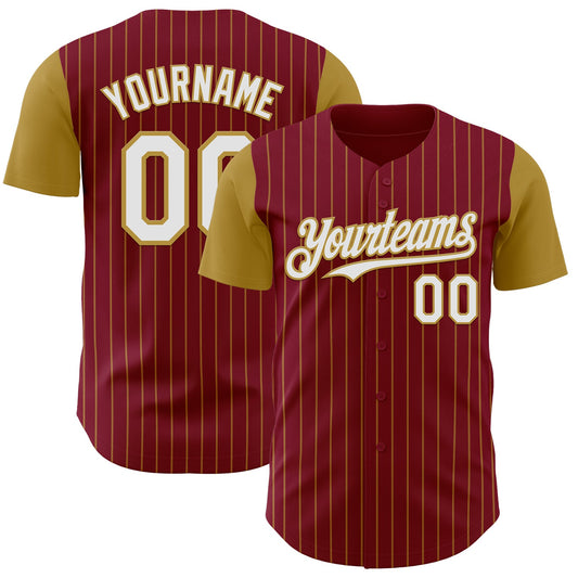 Custom Crimson Old Gold Pinstripe White Authentic Two Tone Baseball Jersey - Main View
