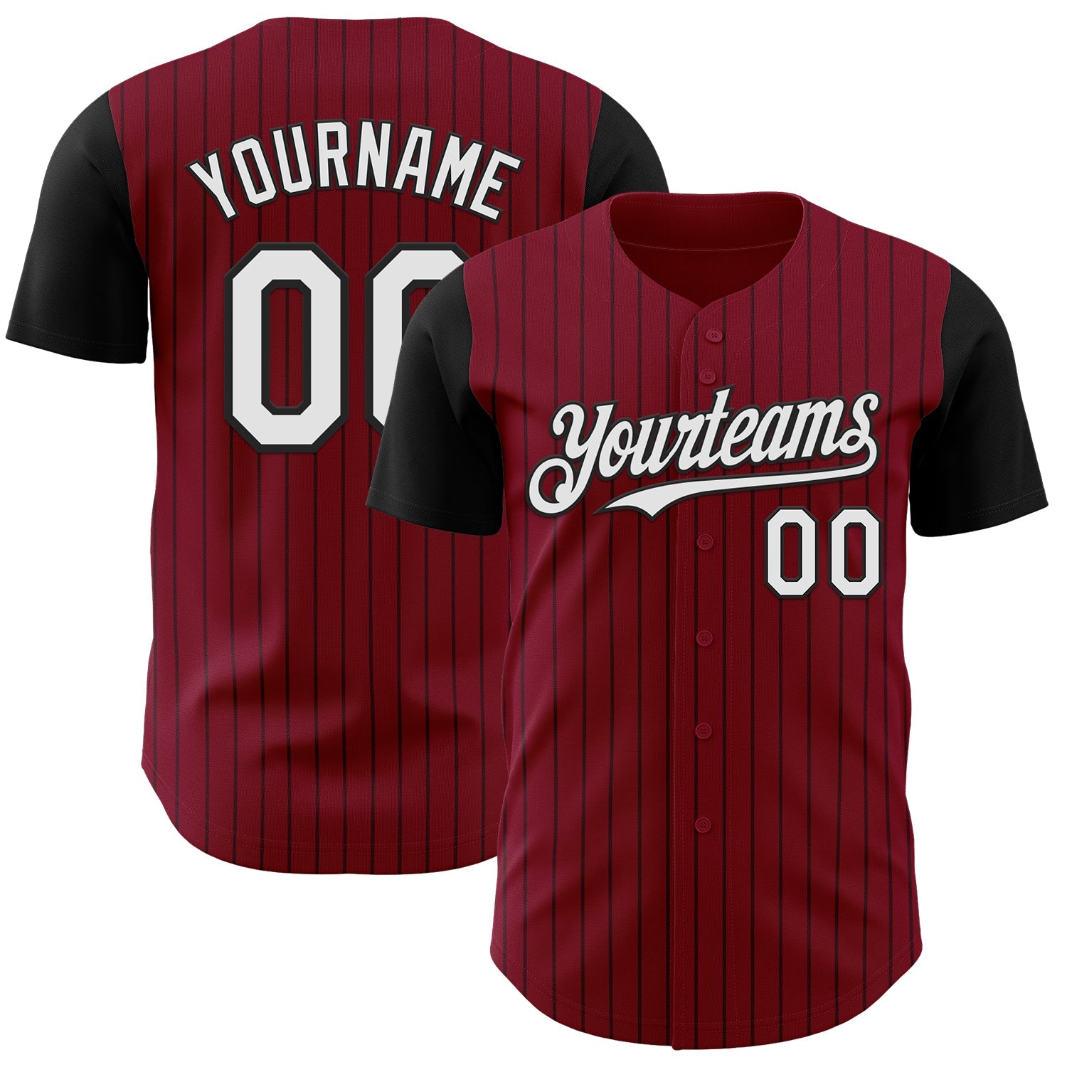Custom Crimson Black Pinstripe White Authentic Two Tone Baseball Jersey - Main View