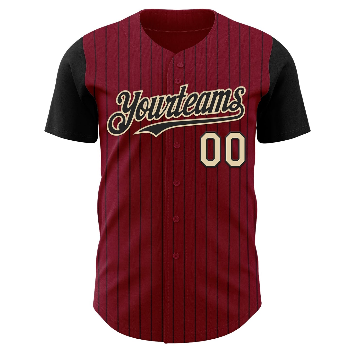 Custom Crimson Black Pinstripe Cream Authentic Two Tone Baseball Jersey view 2