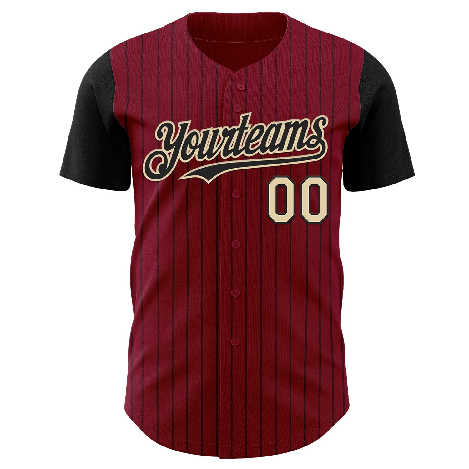 Custom Crimson Black Pinstripe Cream Authentic Two Tone Baseball Jersey view 2