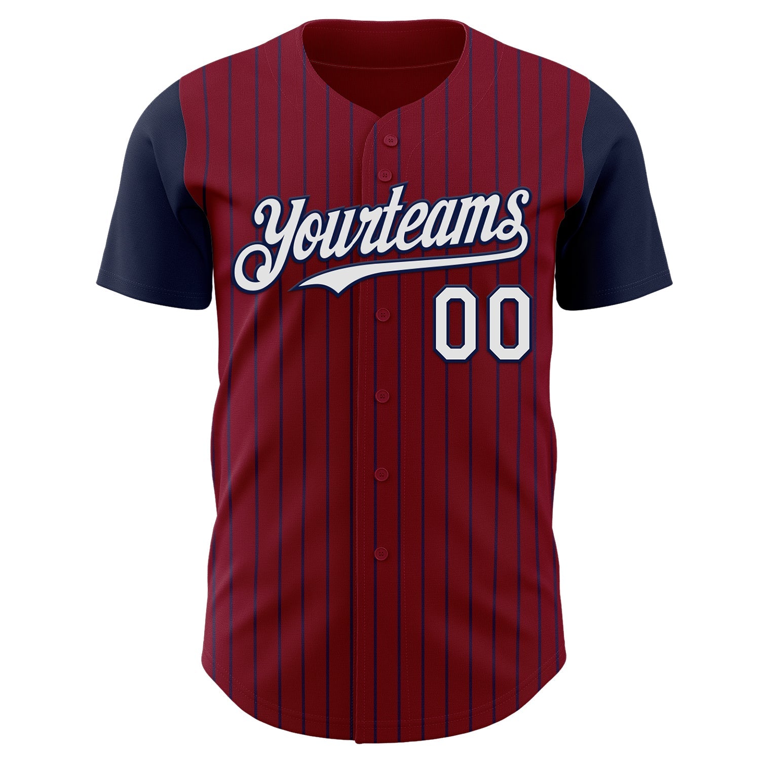 Custom Crimson Navy Pinstripe White Authentic Two Tone Baseball Jersey view 2