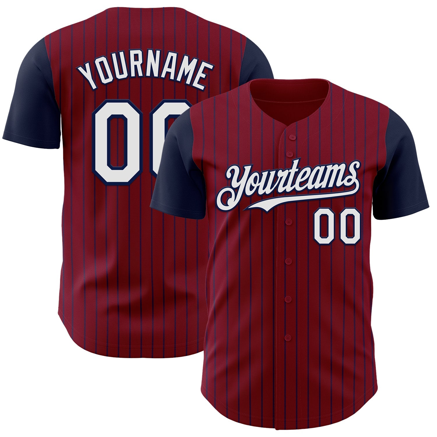 Custom Crimson Navy Pinstripe White Authentic Two Tone Baseball Jersey - Main View