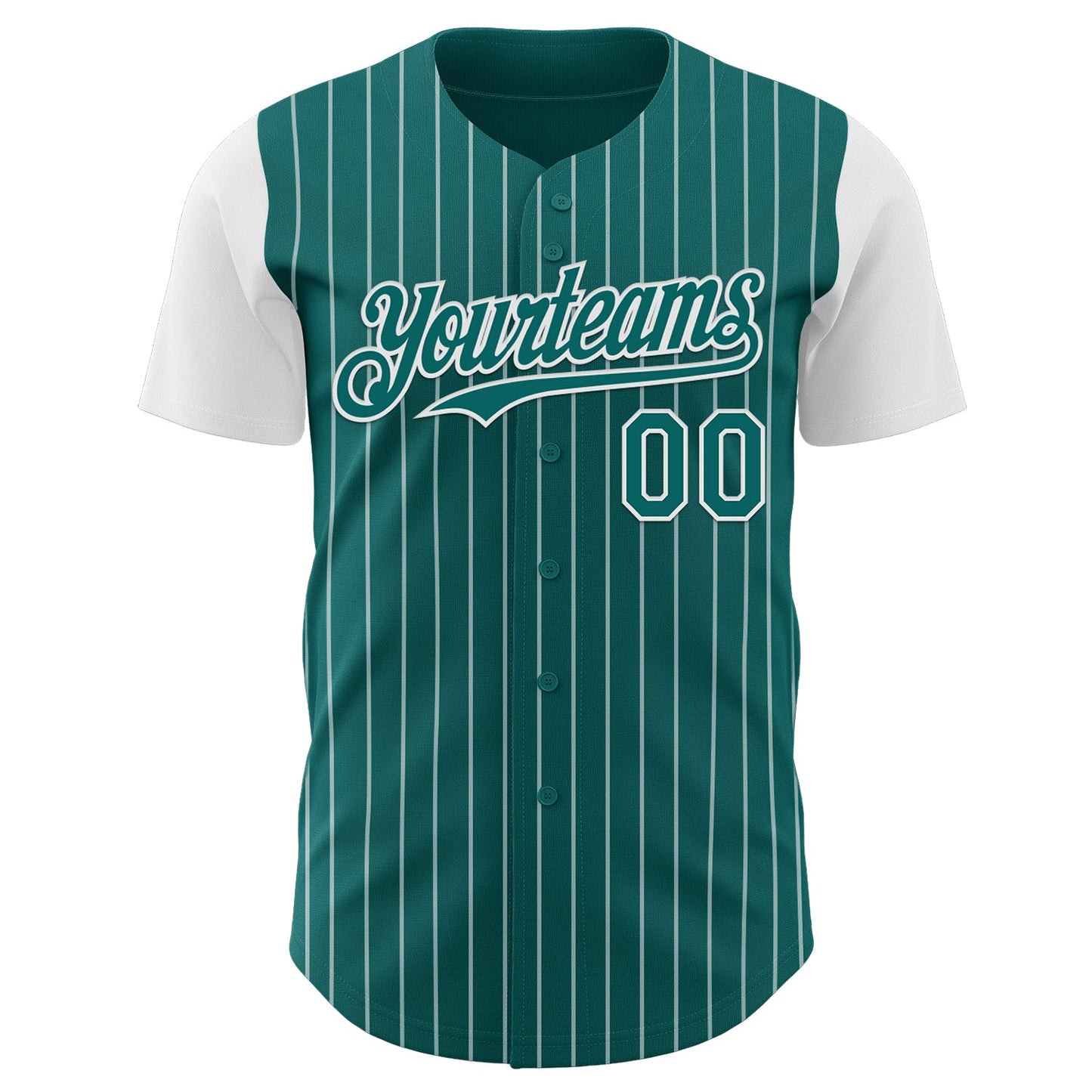 Custom Teal White Pinstripe White Authentic Two Tone Baseball Jersey view 2