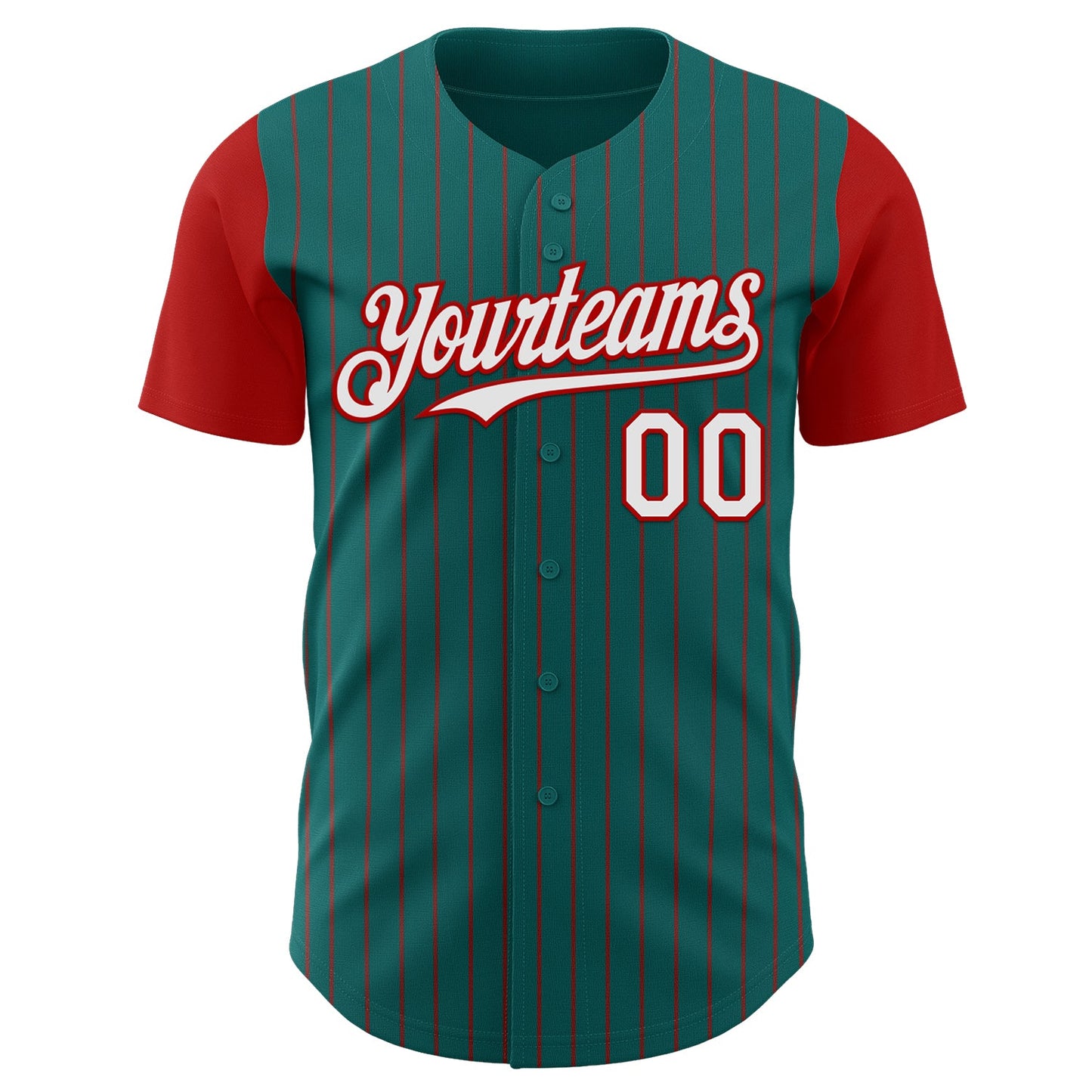 Custom Teal Red Pinstripe White Authentic Two Tone Baseball Jersey view 2