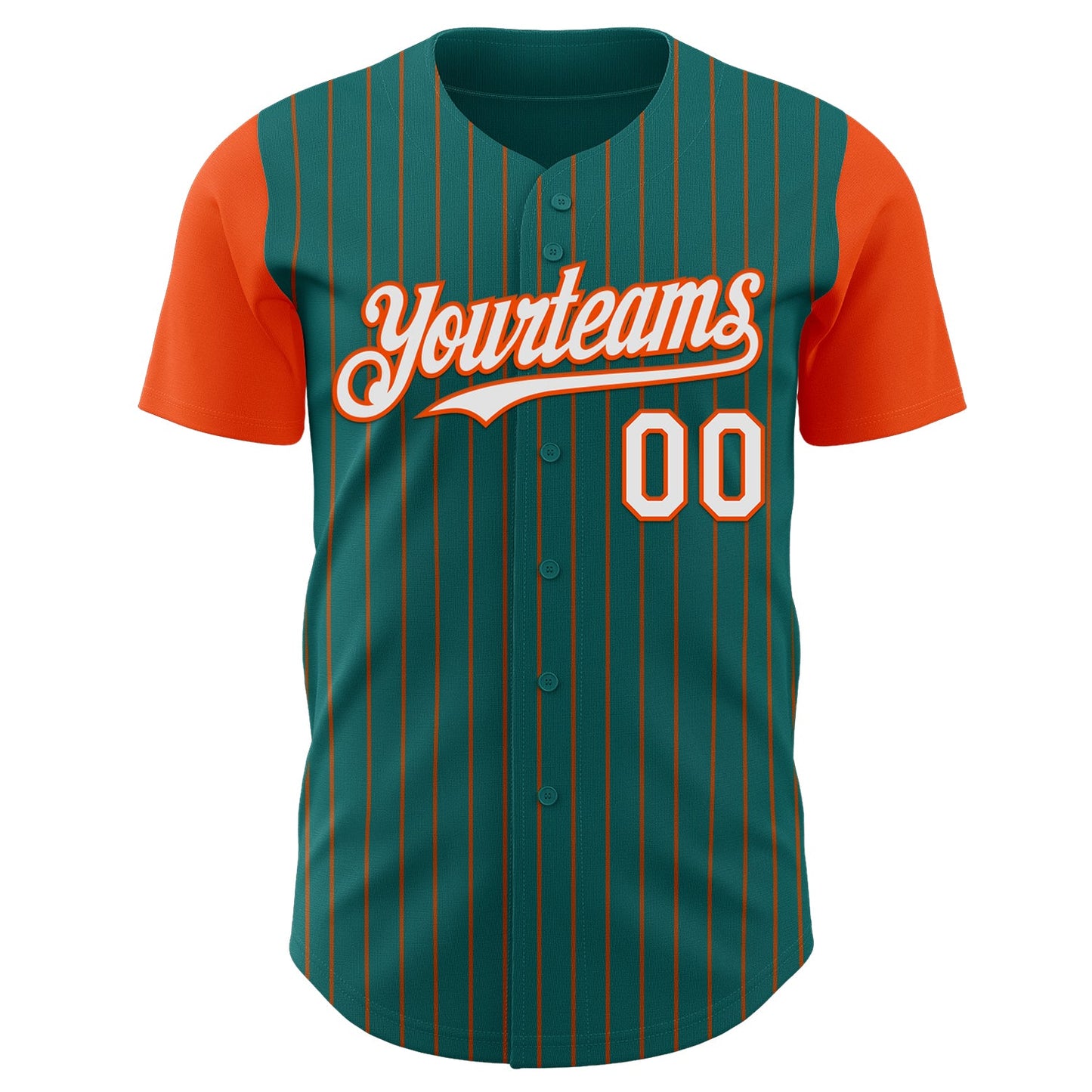 Custom Teal Orange Pinstripe White Authentic Two Tone Baseball Jersey view 2