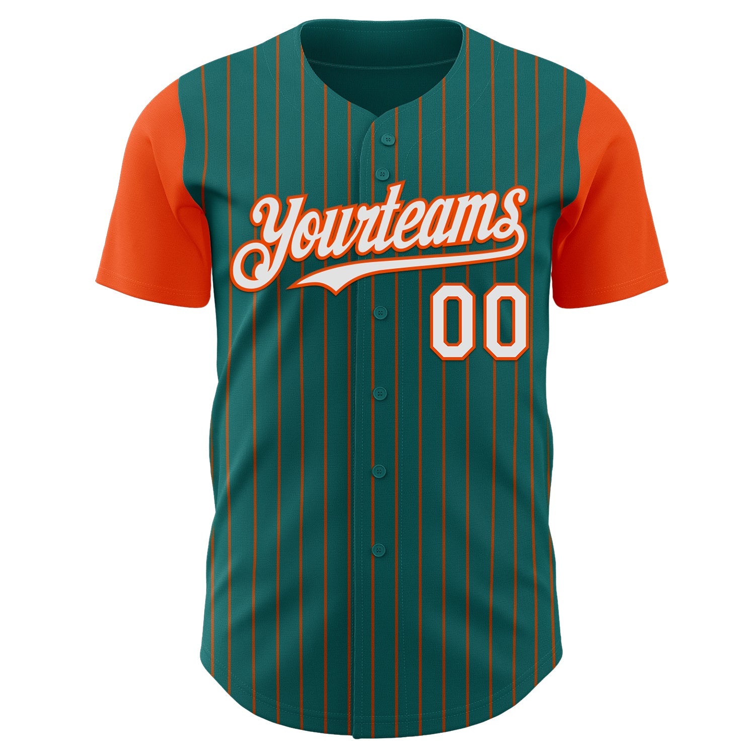 Custom Teal Orange Pinstripe White Authentic Two Tone Baseball Jersey view 2