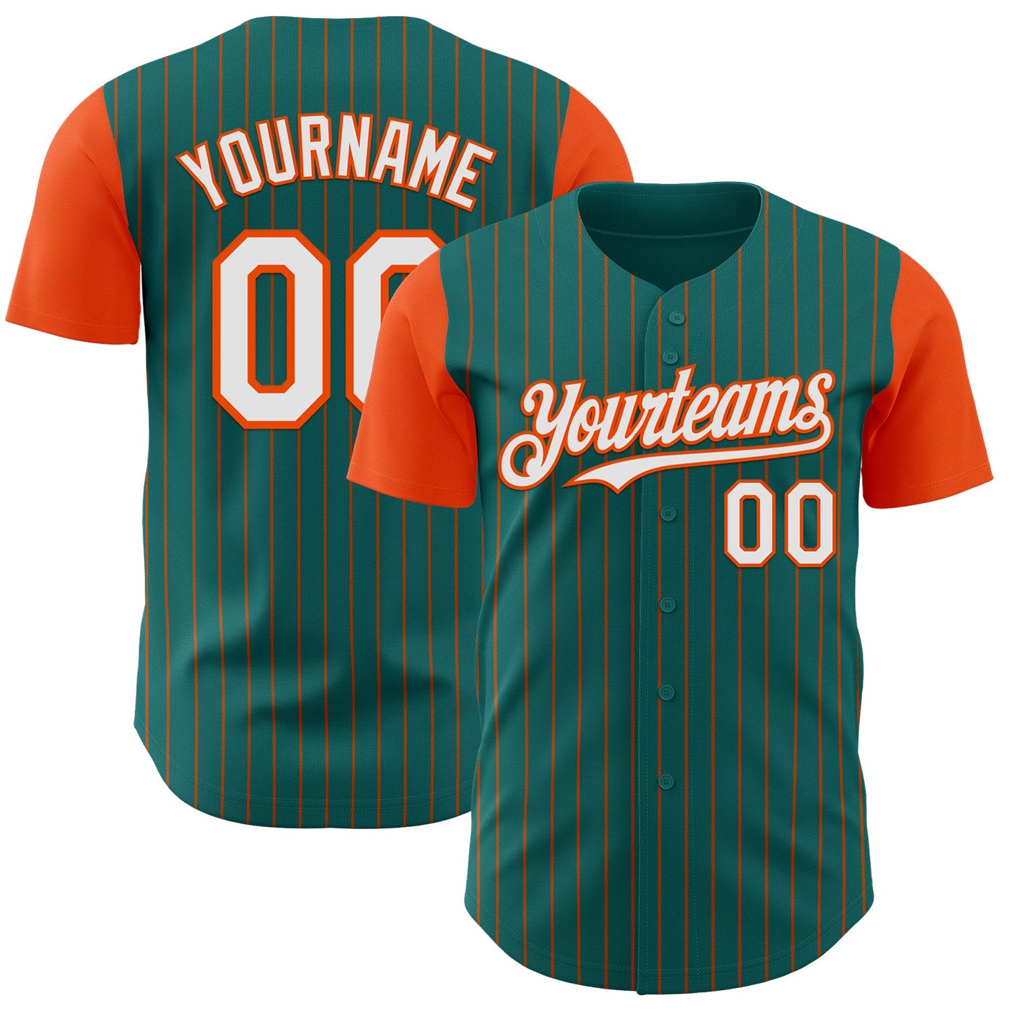 Custom Teal Orange Pinstripe White Authentic Two Tone Baseball Jersey - Main View