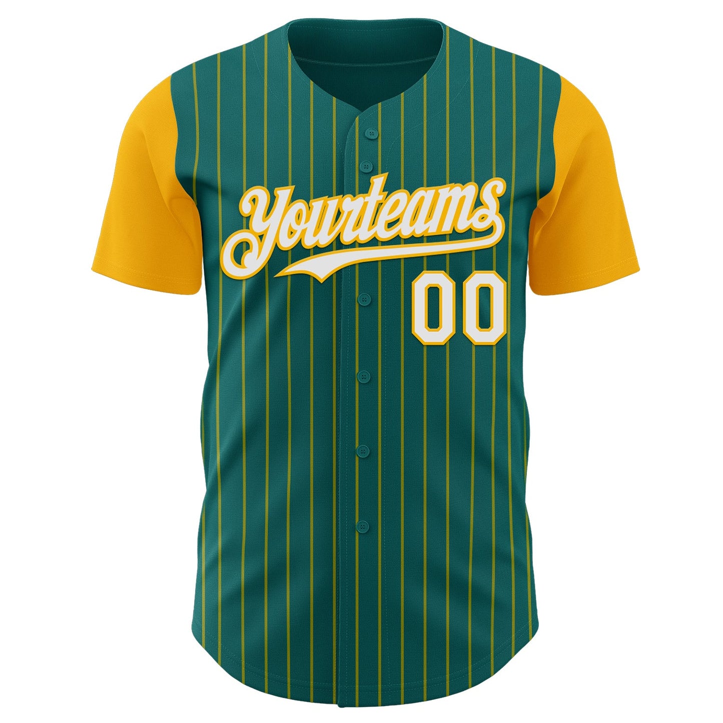 Custom Teal Gold Pinstripe White Authentic Two Tone Baseball Jersey view 2