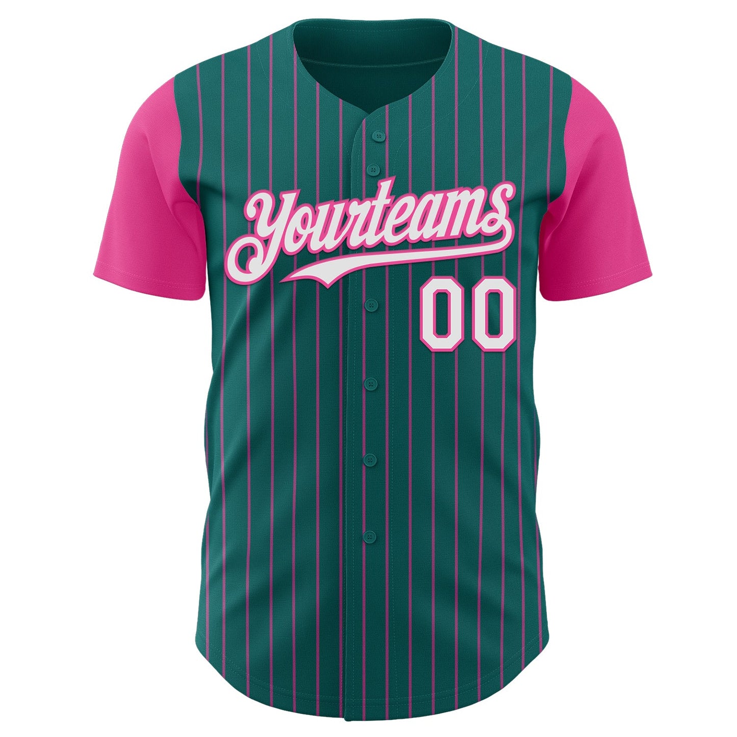 Custom Teal Pink Pinstripe White Authentic Two Tone Baseball Jersey view 2