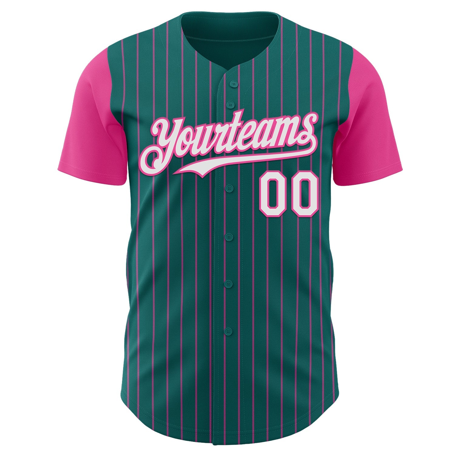 Custom Teal Pink Pinstripe White Authentic Two Tone Baseball Jersey view 2
