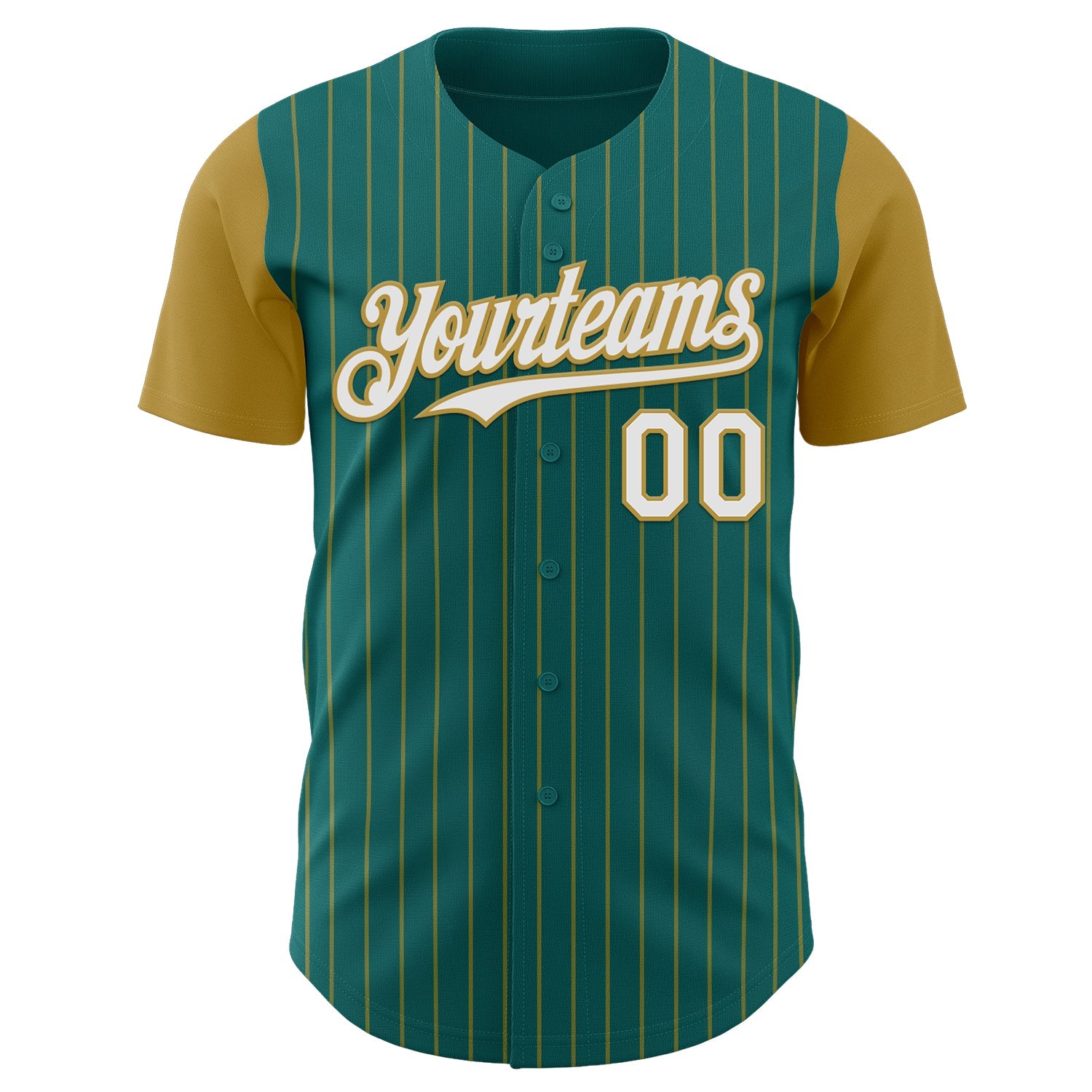 Custom Teal Old Gold Pinstripe White Authentic Two Tone Baseball Jersey view 2
