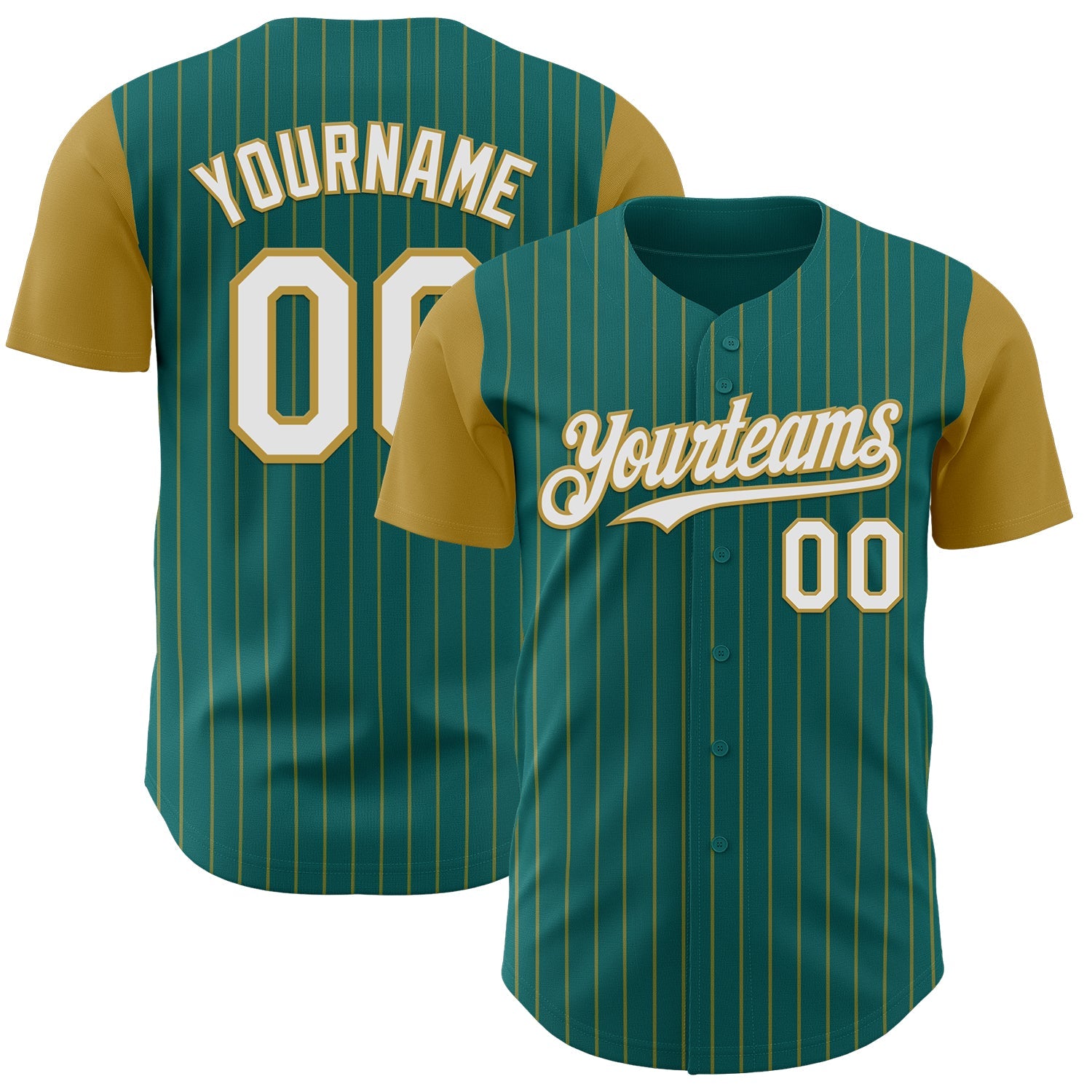 Custom Teal Old Gold Pinstripe White Authentic Two Tone Baseball Jersey - Main View