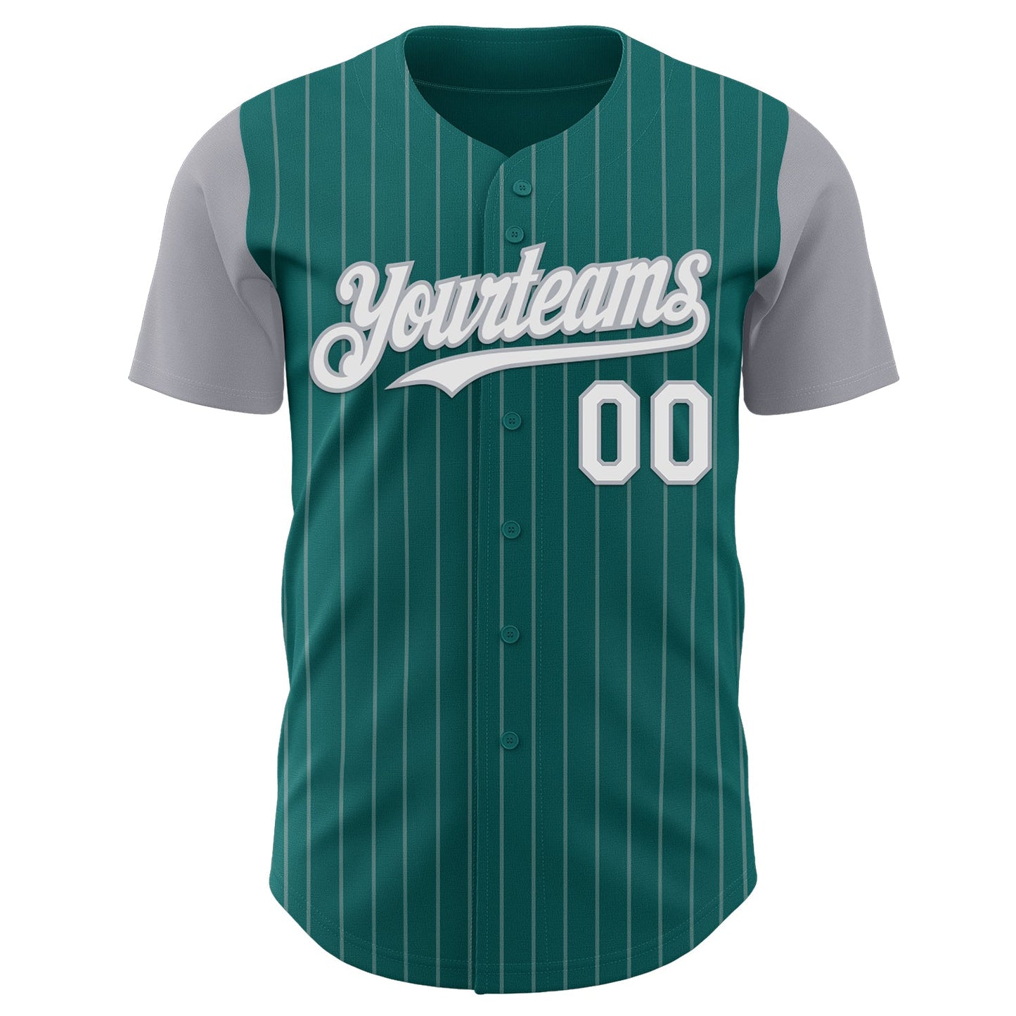 Custom Teal Gray Pinstripe White Authentic Two Tone Baseball Jersey view 2