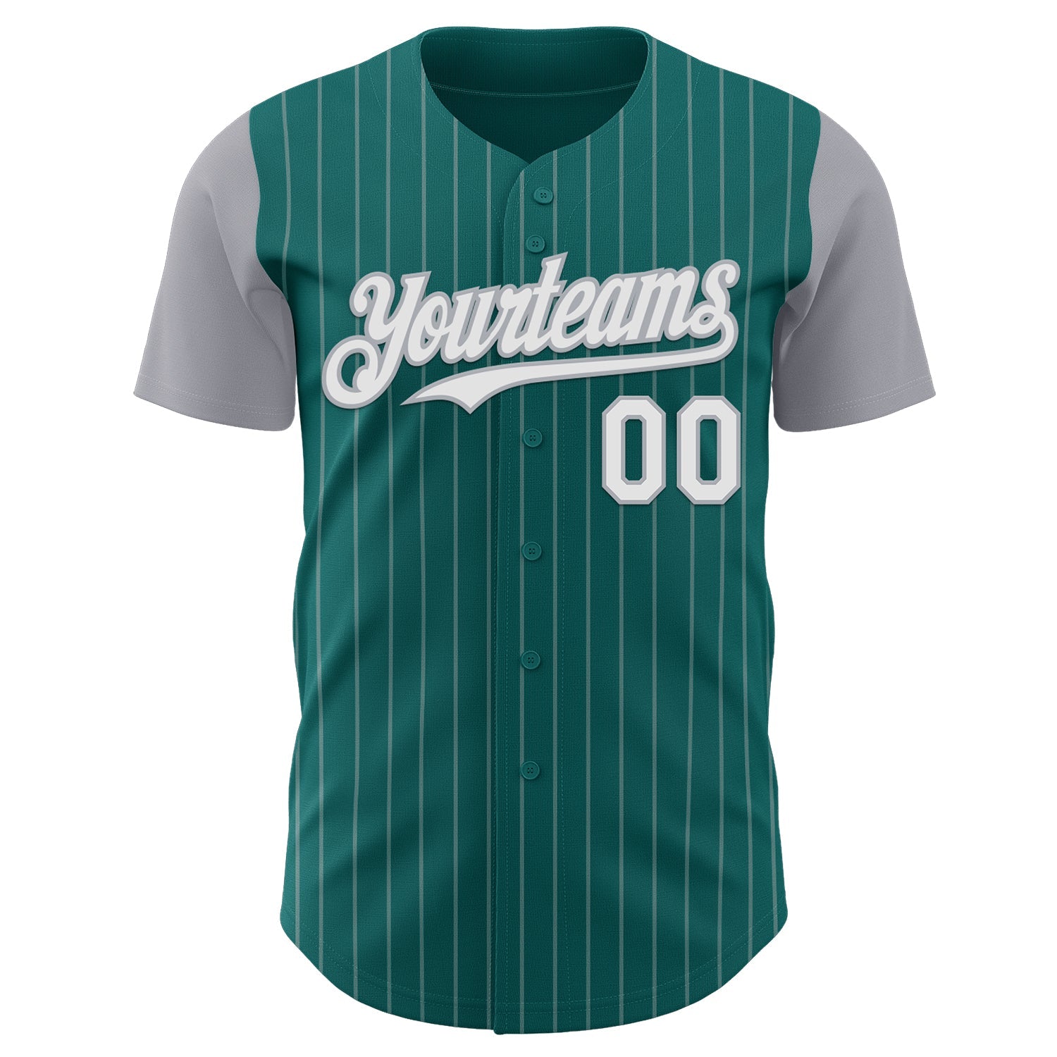Custom Teal Gray Pinstripe White Authentic Two Tone Baseball Jersey view 2
