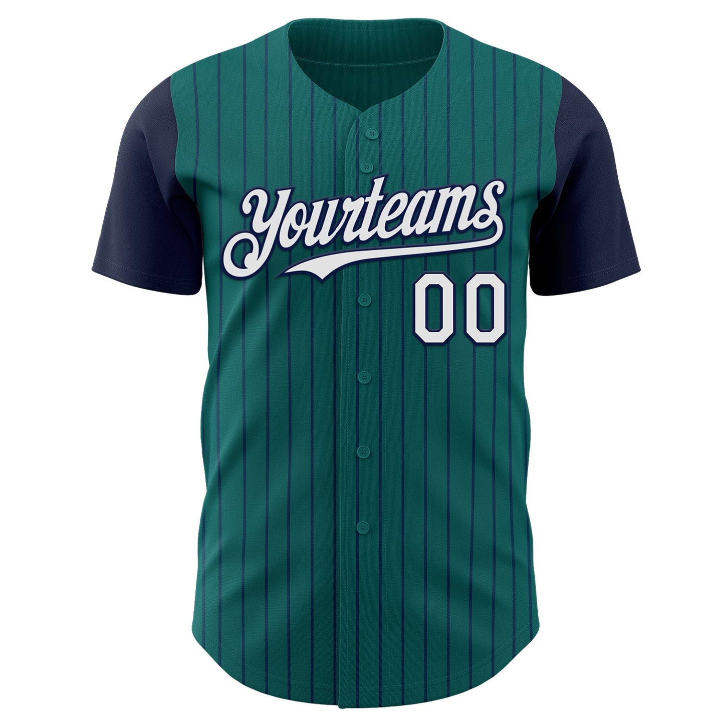 Custom Teal Navy Pinstripe White Authentic Two Tone Baseball Jersey view 2