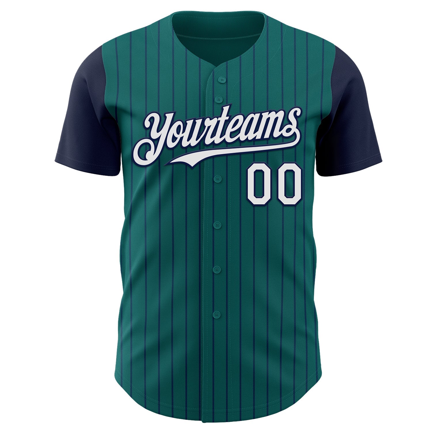 Custom Teal Navy Pinstripe White Authentic Two Tone Baseball Jersey view 2