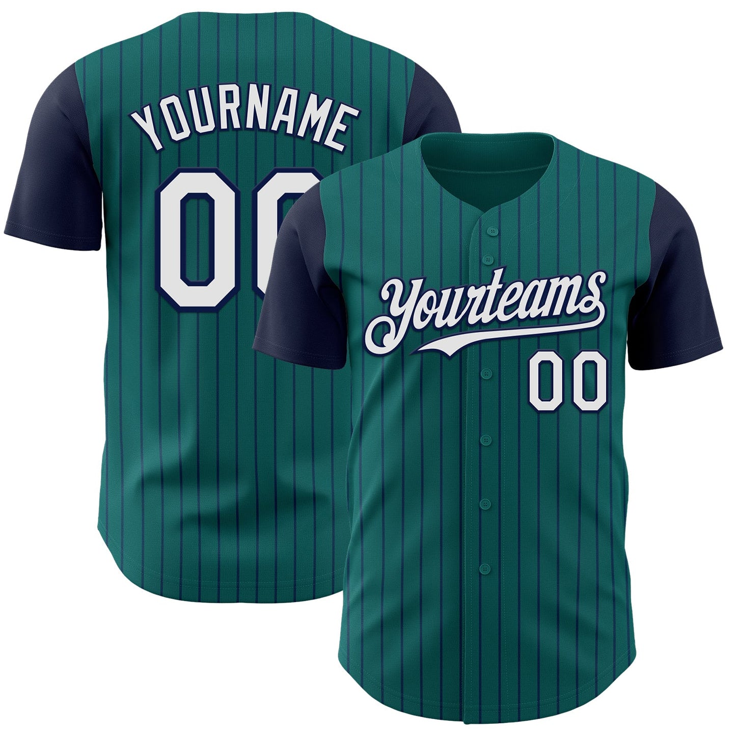 Custom Teal Navy Pinstripe White Authentic Two Tone Baseball Jersey - Main View