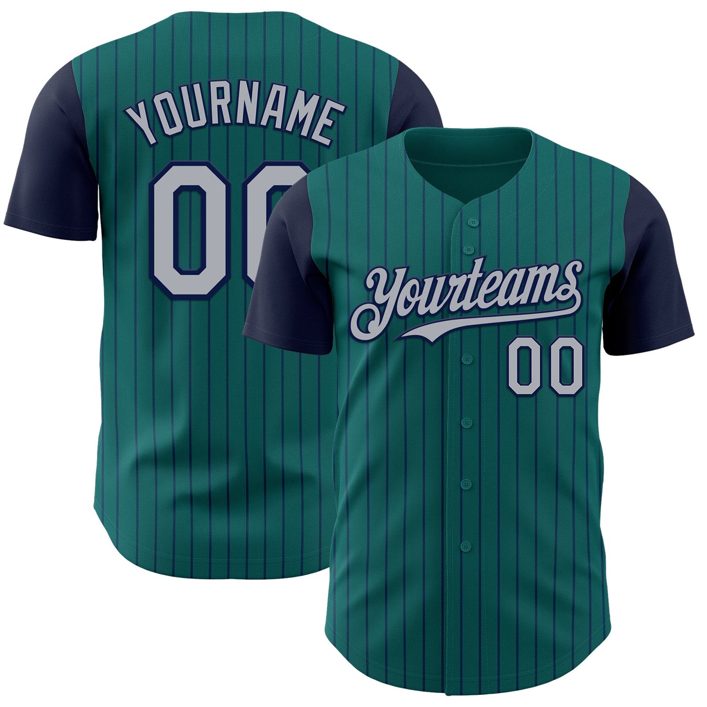 Custom Teal Navy Pinstripe Gray Authentic Two Tone Baseball Jersey - Main View