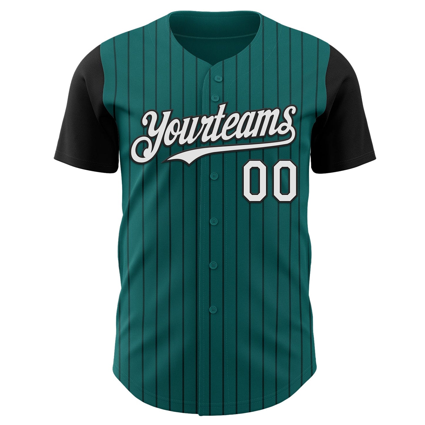 Custom Teal Black Pinstripe White Authentic Two Tone Baseball Jersey view 2