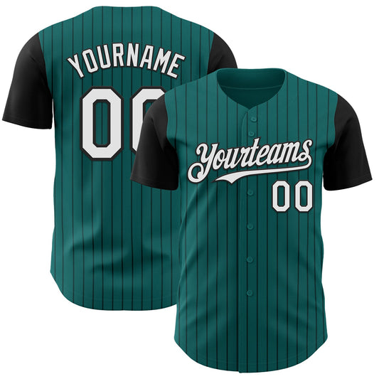 Custom Teal Black Pinstripe White Authentic Two Tone Baseball Jersey - Main View