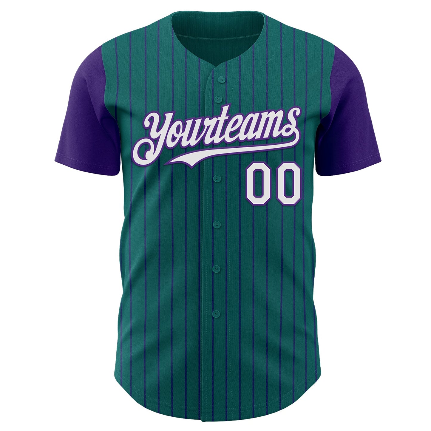 Custom Teal Purple Pinstripe White Authentic Two Tone Baseball Jersey view 2