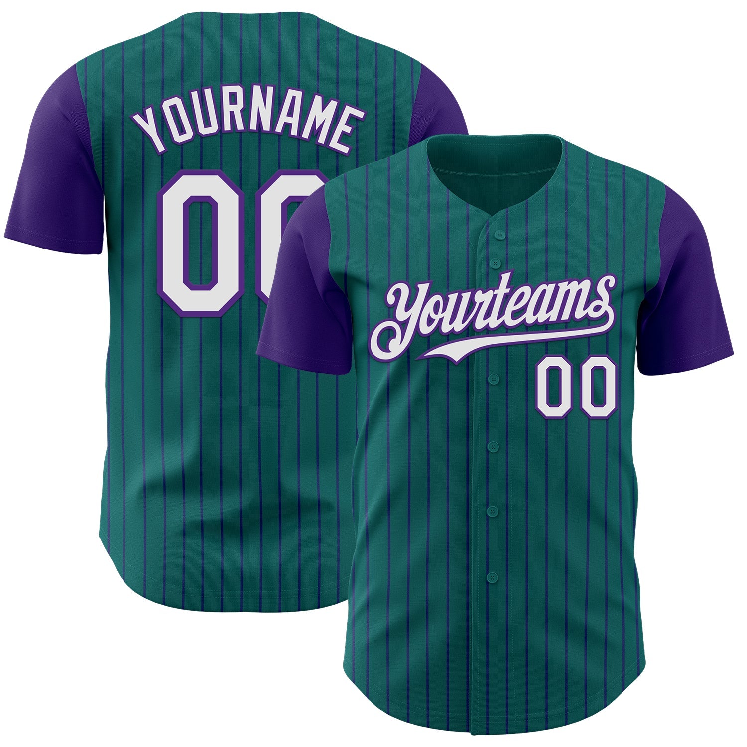 Custom Teal Purple Pinstripe White Authentic Two Tone Baseball Jersey - Main View