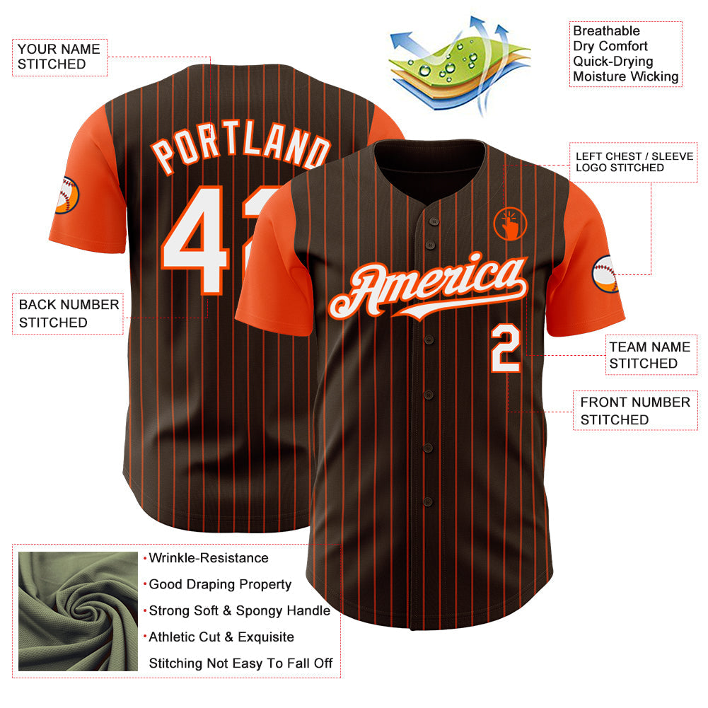 Custom Brown Orange Pinstripe White Authentic Two Tone Baseball Jersey view 3