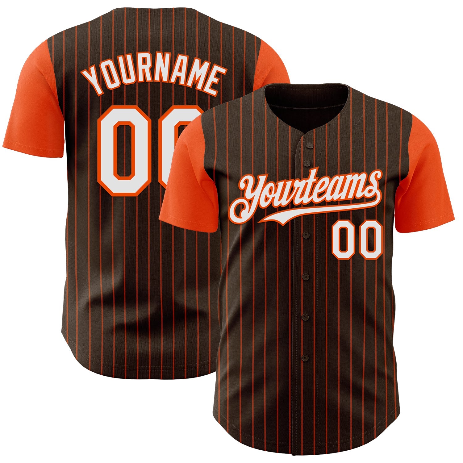 Custom Brown Orange Pinstripe White Authentic Two Tone Baseball Jersey - Main View
