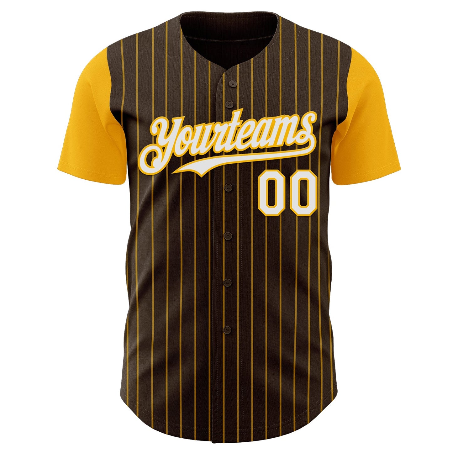 Custom Brown Gold Pinstripe White Authentic Two Tone Baseball Jersey view 2