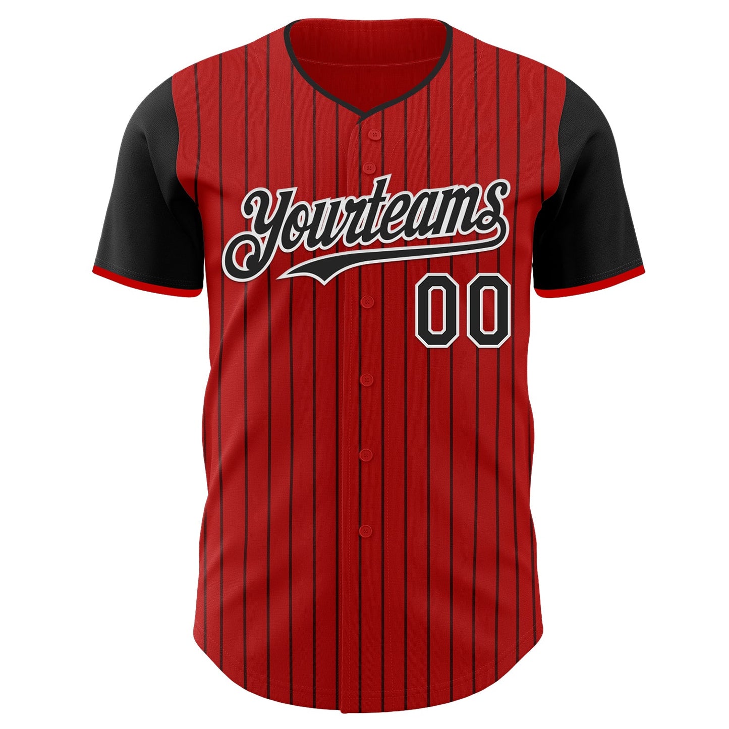 Custom Red Black Pinstripe White Authentic Two Tone Baseball Jersey view 2