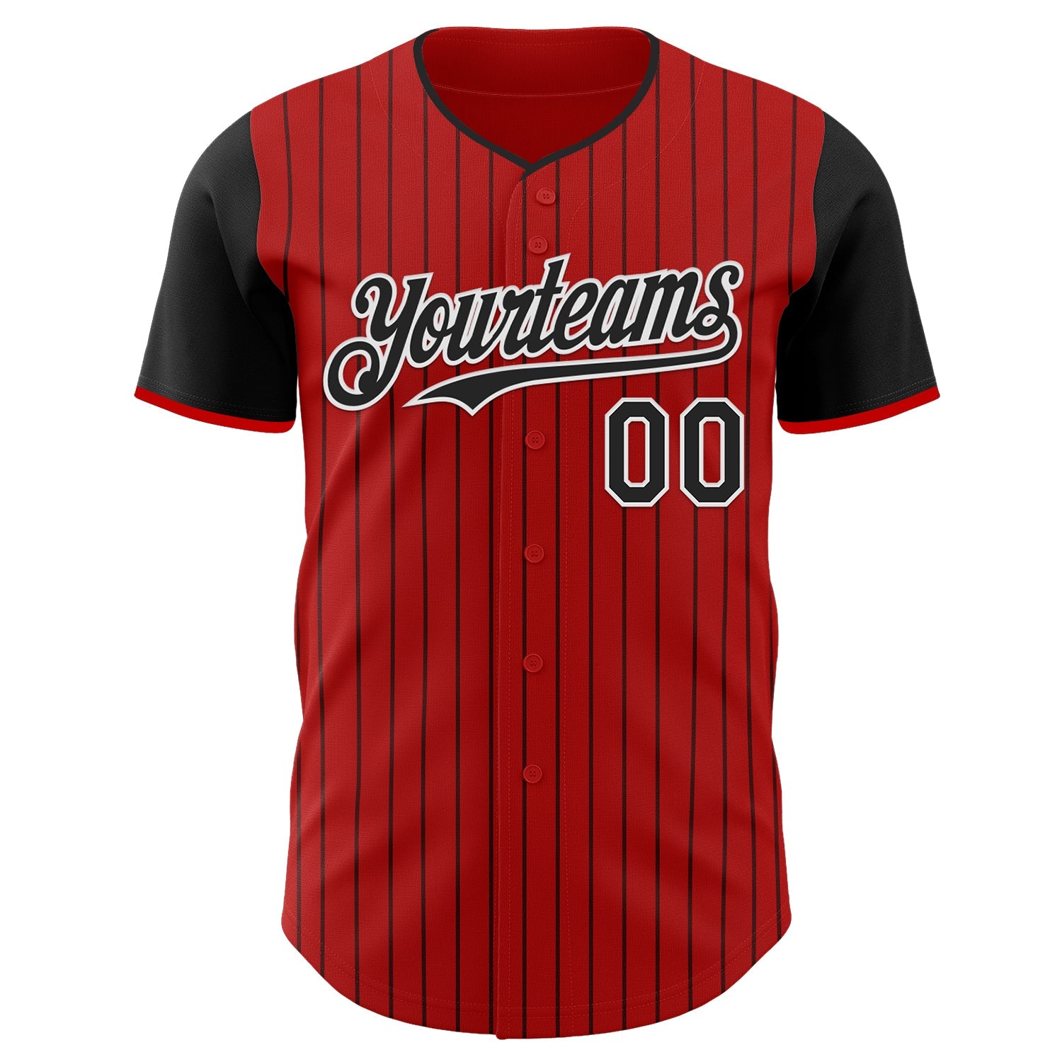 Custom Red Black Pinstripe White Authentic Two Tone Baseball Jersey view 2